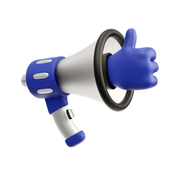 Megaphone with a thumbs up sticking out the speaker