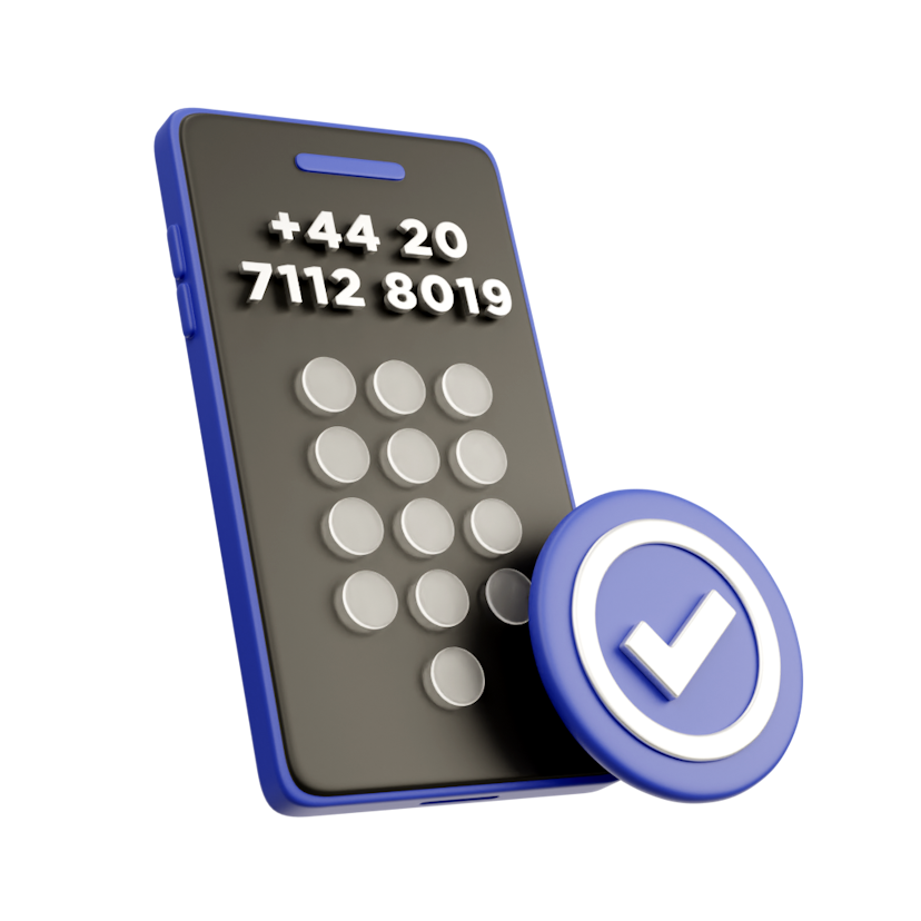 A blue phone with a tick to suggest a valid phone number